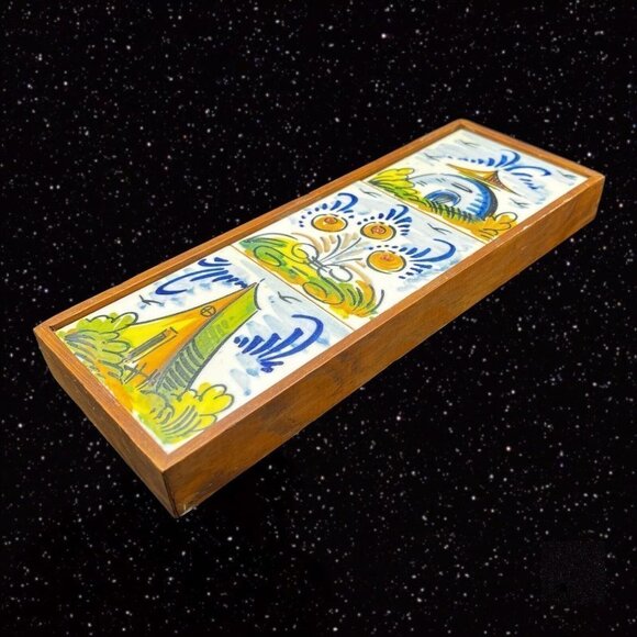 Vintage Titles Hand Painted House Flower Made In Spain on a wood frame 12”W - Picture 3 of 10